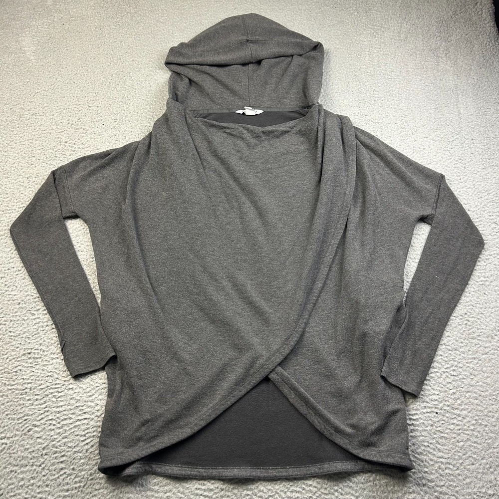 Athleta Sweatshirt Womens M Purana Wrap Gray Hooded Draped Yoga Modal Pockets